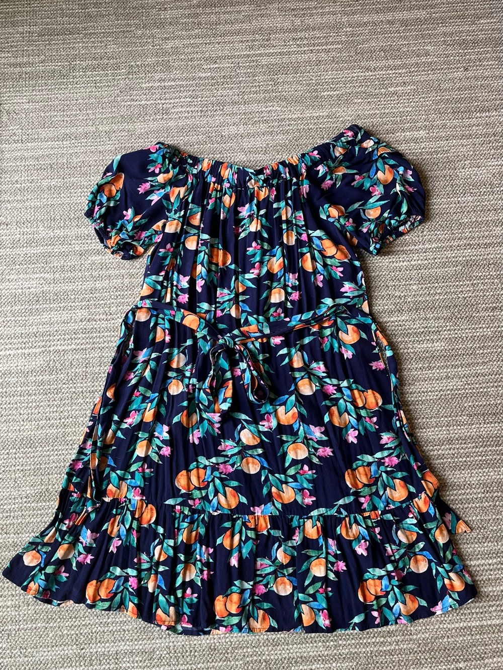 Navy dress with Orange Print design